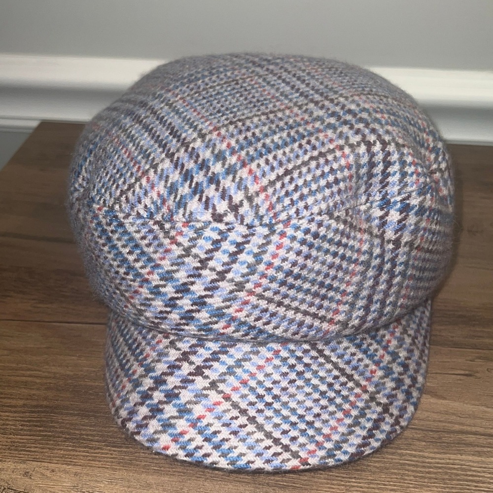 Kangol Heritage Spitfire Newsboy Cap Large Blue Red Houndstooth Wool Hat 6718BC